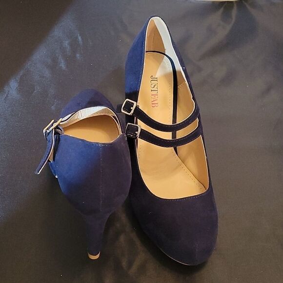 BRAND NEW JUSTFAB RAYNA DARK BLUE SUEDE MARY JANE STYLE WOMEN"S SHOE - Picture 13 of 15